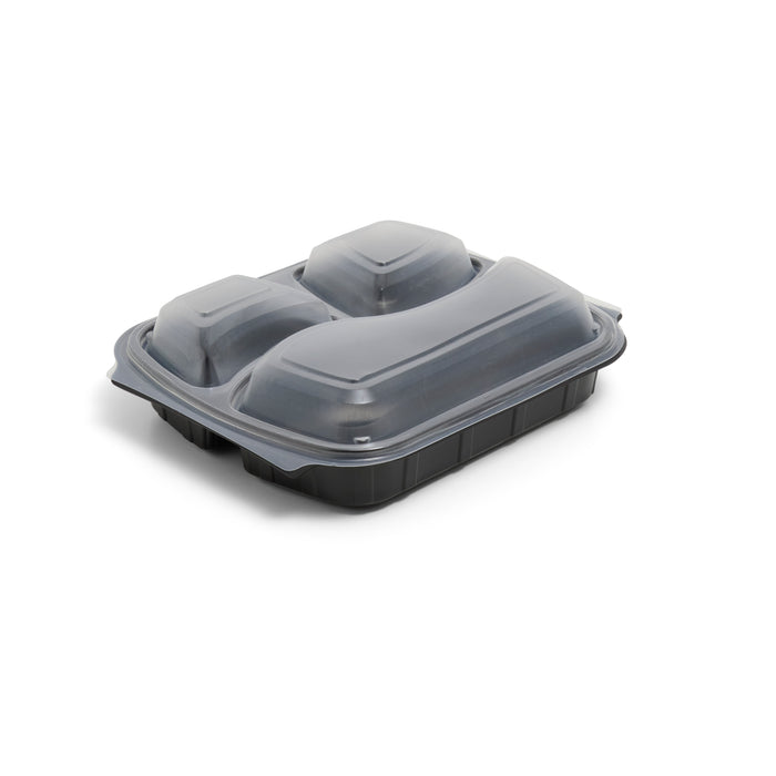 3 Compartment Black Meal Box - 300pk
