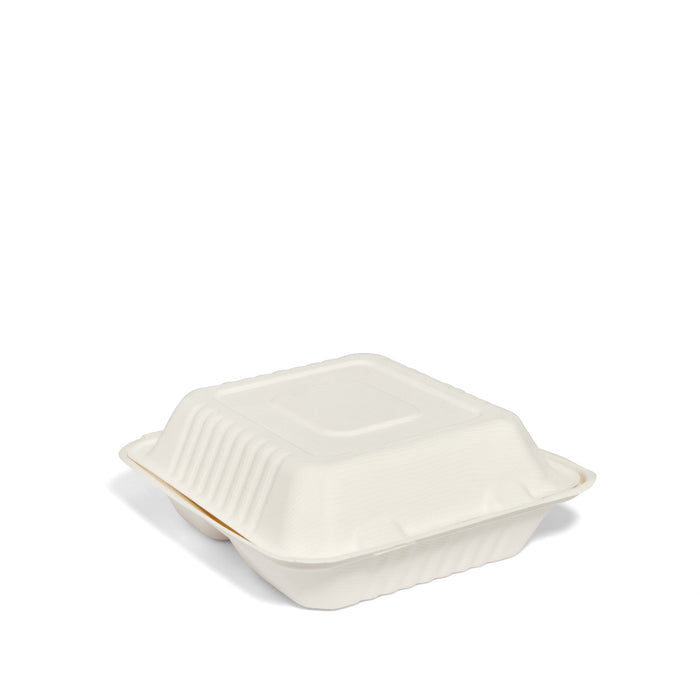 8" 3 Compartment Bagasse Meal Box - 200pk