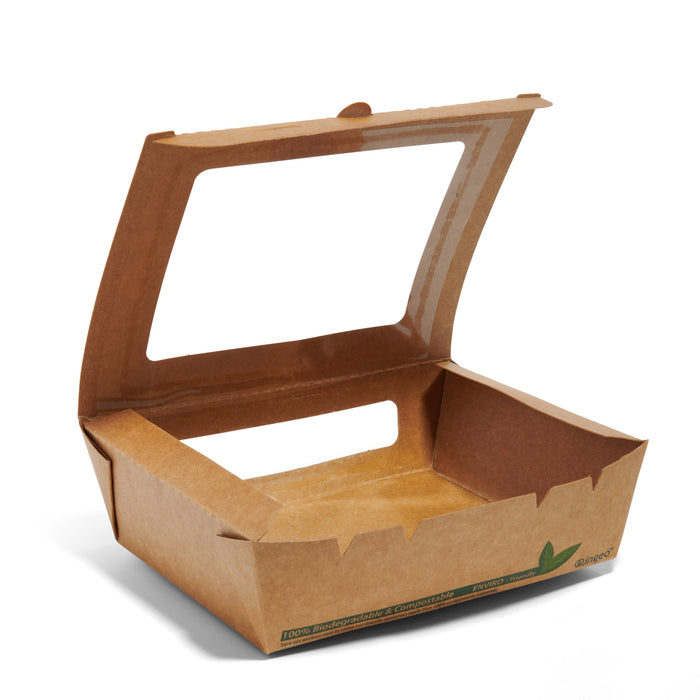 1200ml Compostable Kraft Window Salad Boxes - 200pk