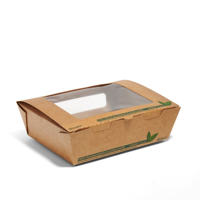 1200ml Compostable Kraft Window Salad Boxes - 200pk