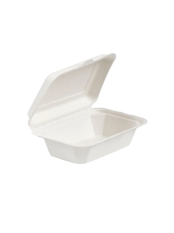 7" x 5" Bagasse Clamshell Meal Box - 600pk