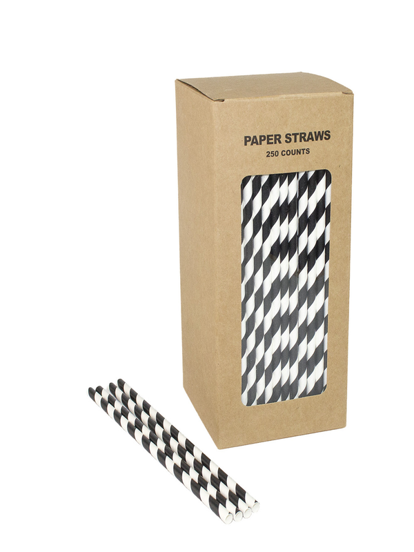 8" Black Stripe Paper Straws (6mm) - 250pk