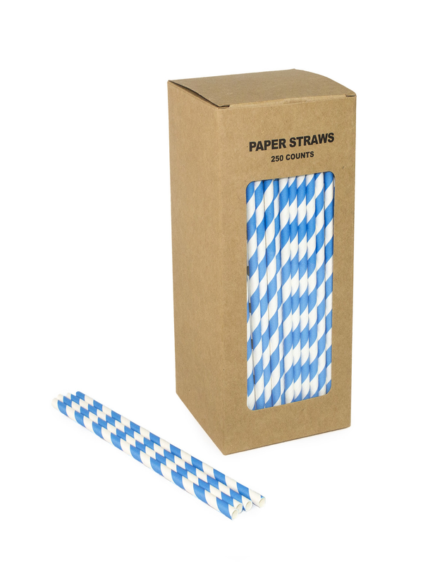 8" Blue Stripe Paper Straws (6mm) - 250pk