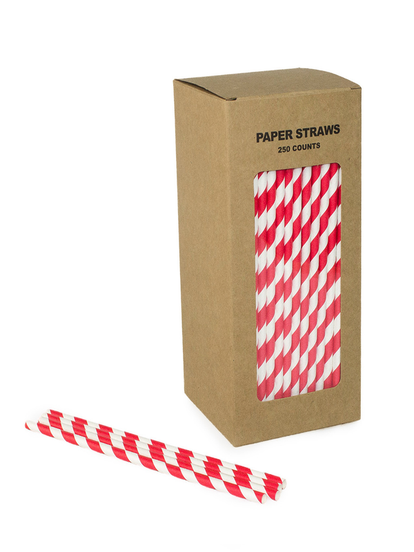 8" Red Stripe Paper Straws (6mm) - 250pk